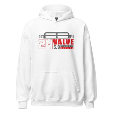 2nd Gen Truck Grille Hoodie 24v 5.9 Diesel Engine Sweatshirt in white
